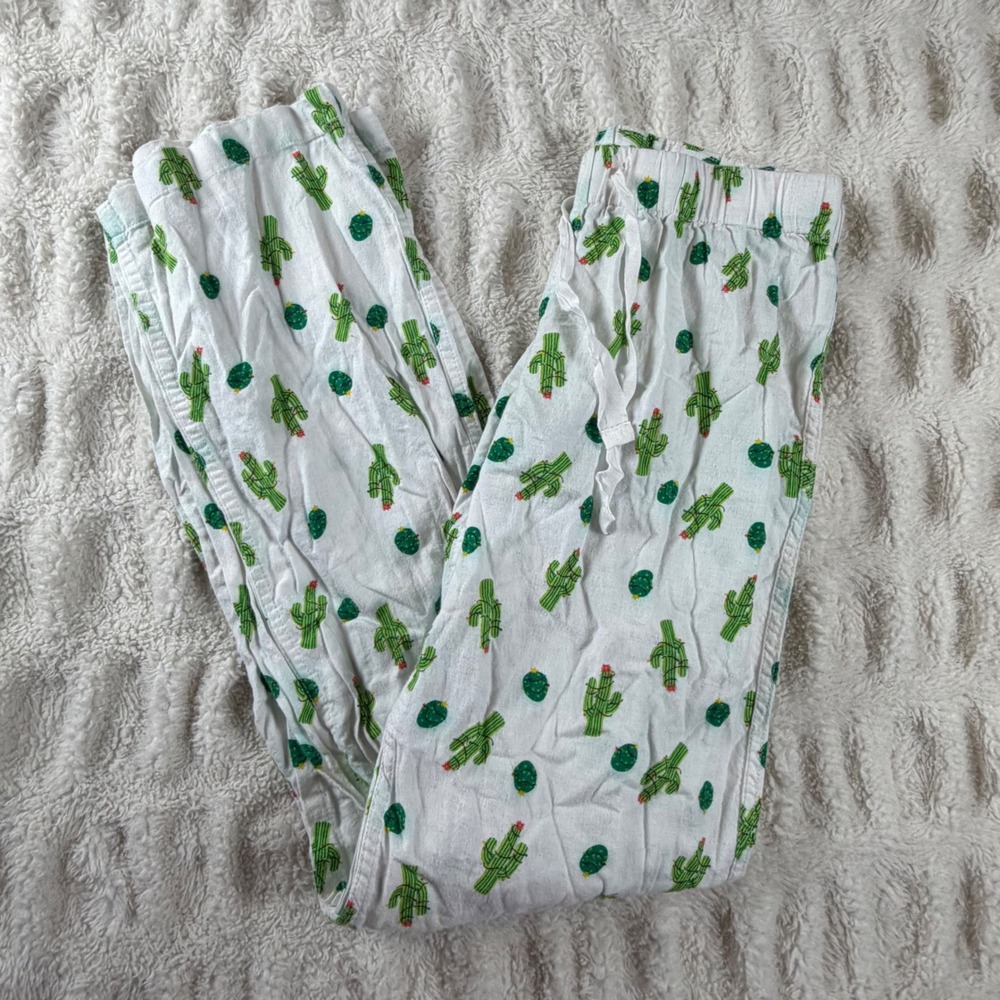 J. Crew Pajama Pants White Green Cactus Print Cotton Sleepwear Lounge Mens S